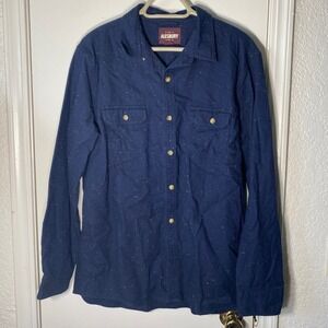 Alesbury Mens Navy Speckled Button Down Shirt Flannel Long Sleeve L